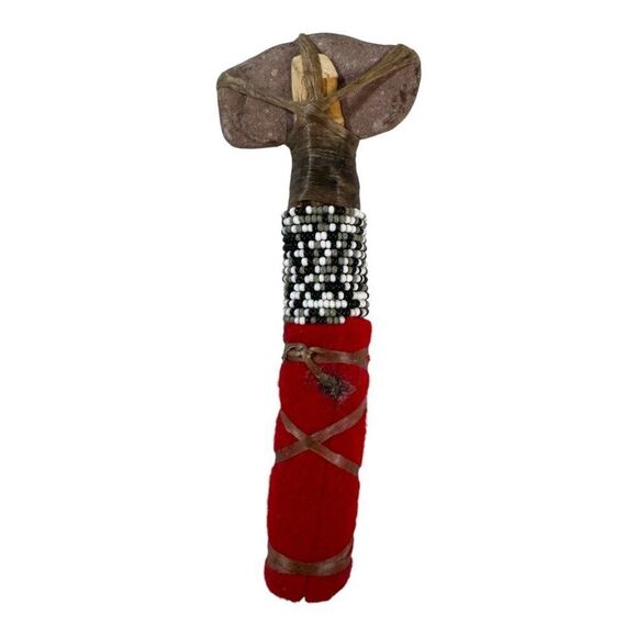 Stone Topped Tribal Inspired Red Wrapped Tomahawk Vintage Miniature 5" Doll - Picture 3 of 5